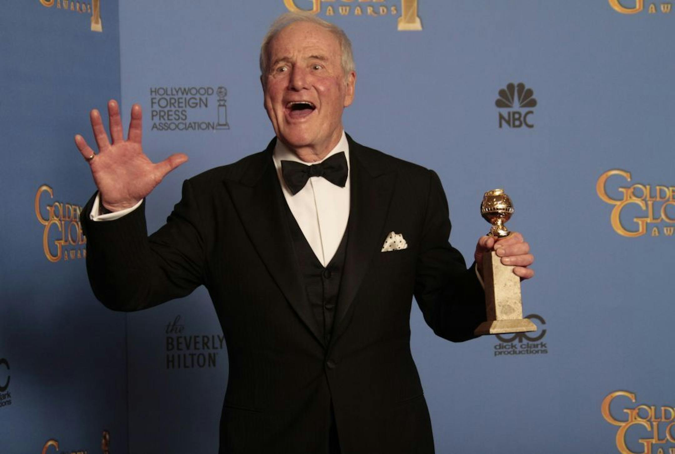 Jerry Weintraub is pictured in the deadline room at the 71st Annual Golden Globe Awards in January 2014. Weintraub, one of the last of Hollywood's great old-school impresarios, died Monday at age 77.