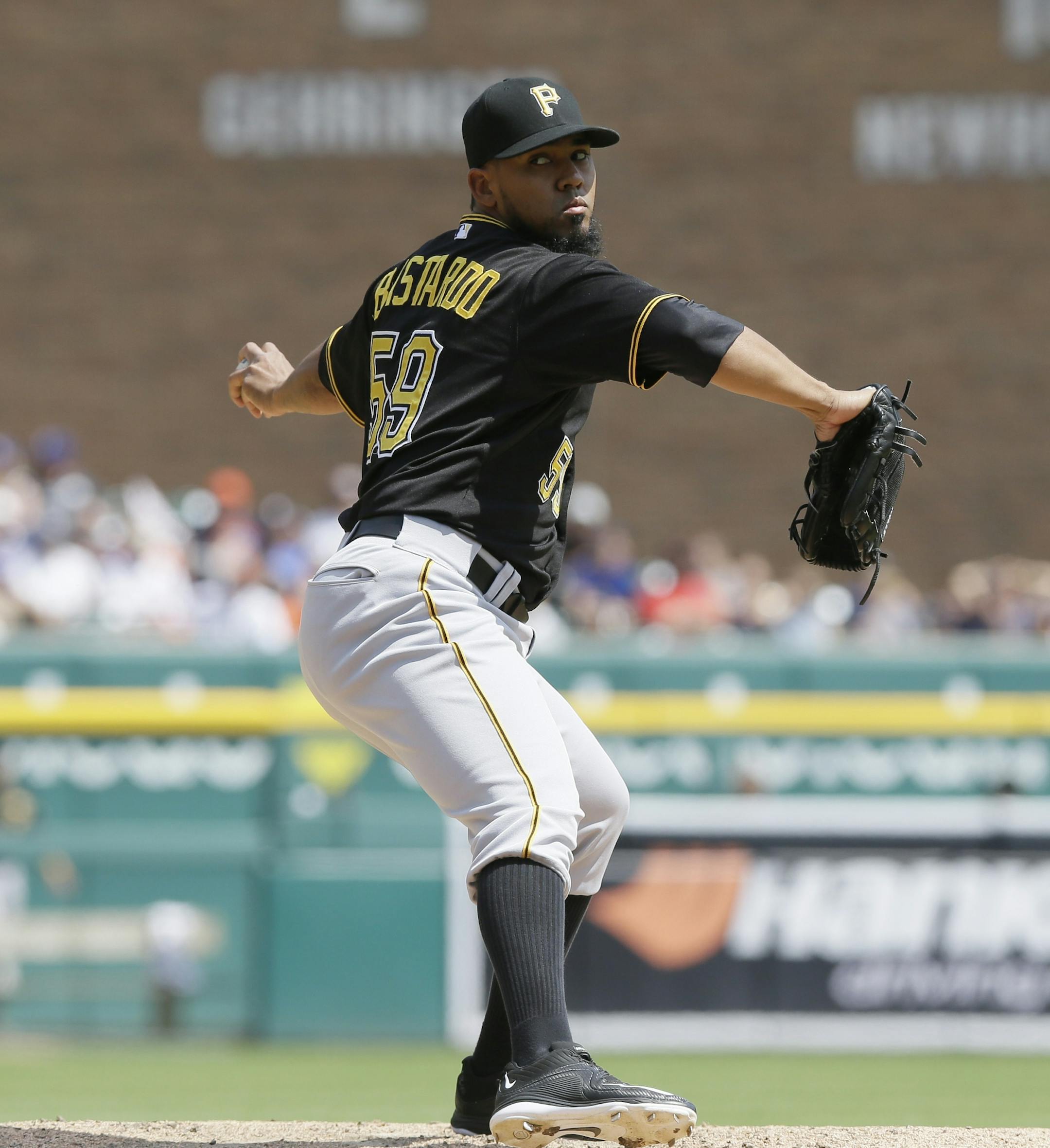 Pittsburgh Pirates relief pitcher Antonio Bastardo throws during the eighth inning of a baseball game against the Detroit Tigers, Thursday, July 2, 2015, in Detroit. (AP Photo/Carlos Osorio) ORG XMIT: otkco159