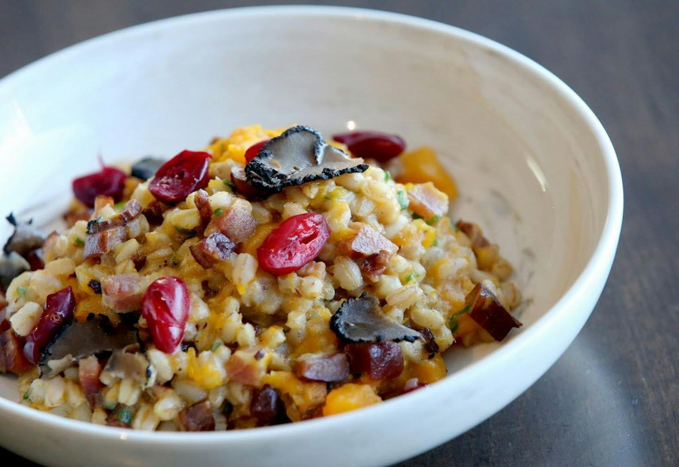 Farro at Esker Grove with diced pancetta, roasted butternut squash, black truffles and pickled cranberries Thursday, Nov. 1, 2018, in Minneapolis, MN.