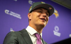 The Vikings traded up to the No. 10 pick to draft Michigan quarterback J.J. McCarthy, who spoke at an introductory news conference in Eagan on Friday.