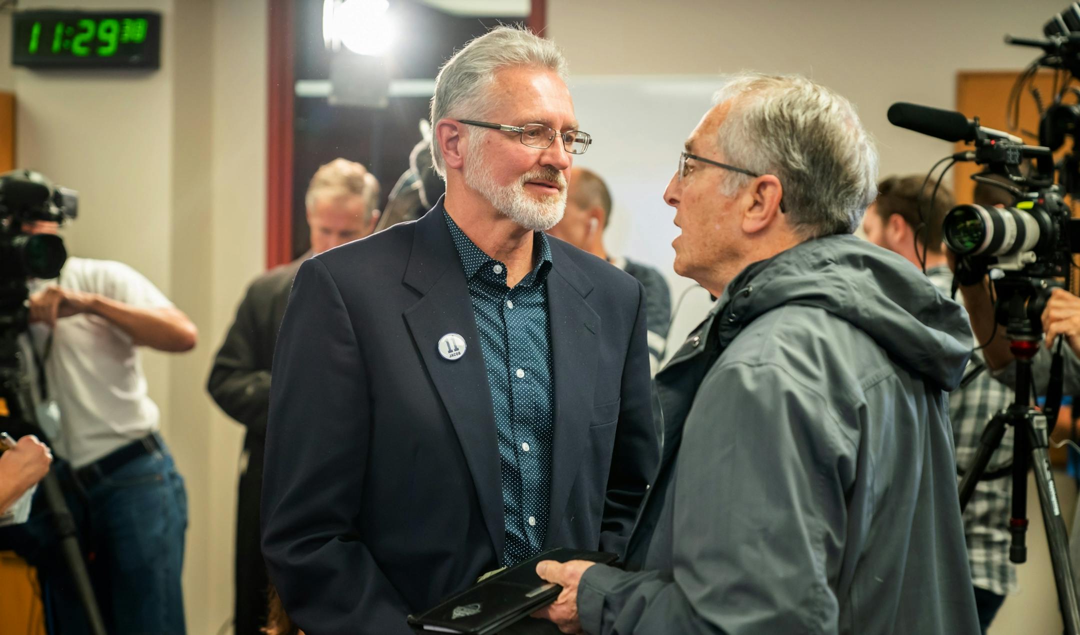 Al Garber, the FBI investigator who supervised the original Jacob Wetterling abduction case in 1989 spoke at the podium after Stearns County Sheriff Don Gudmundson was done at a press conference to discuss the document release in the Jacob Wetterling case.