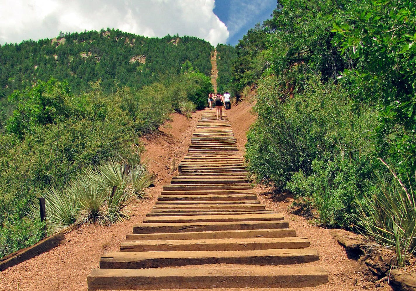 The Manitou Incline stairs follow a former cable car track near Colorado Springs, Colo.