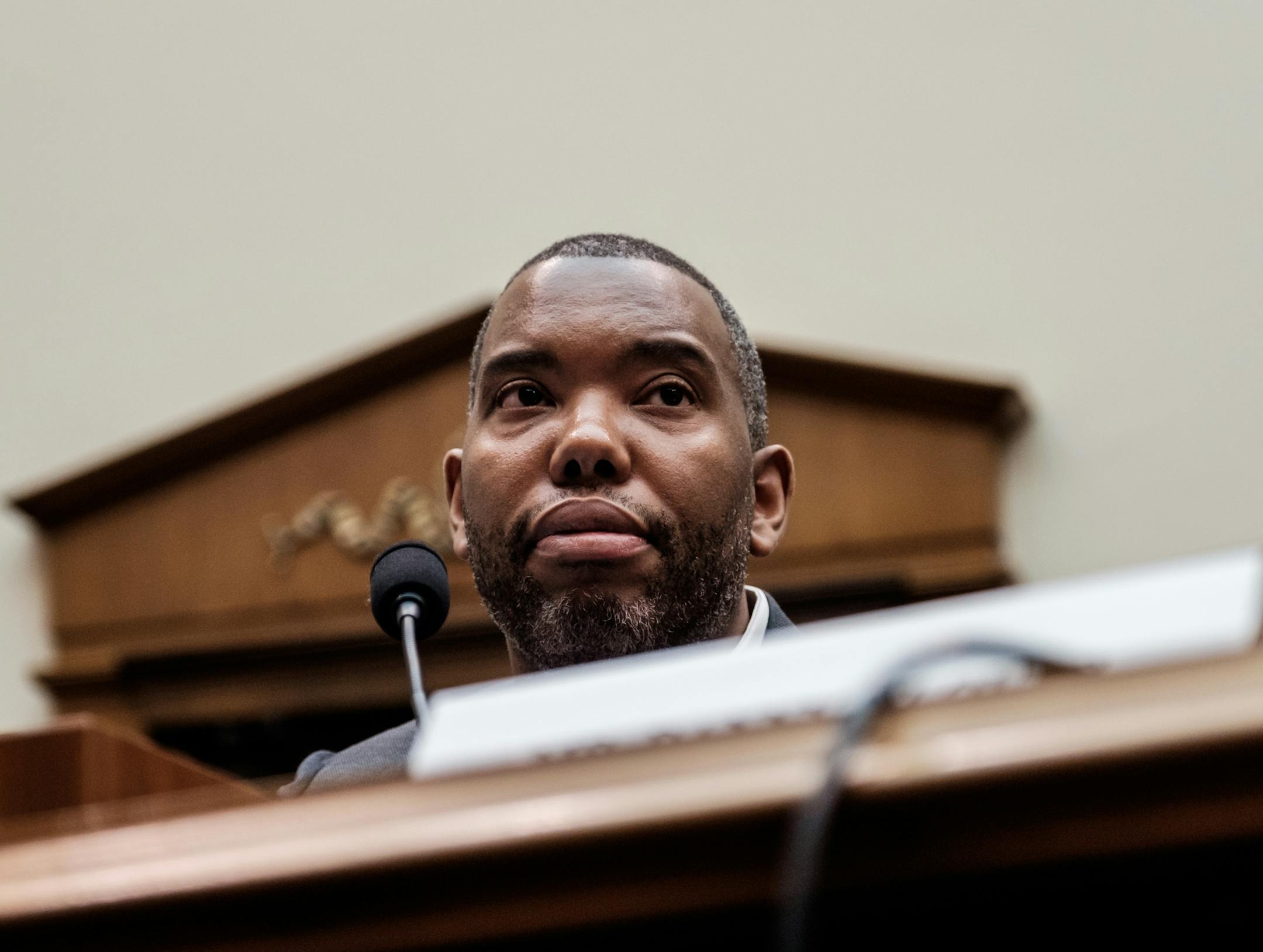 The author Ta-Nehisi Coates testifies at a House Judiciary Subcommittee hearing regarding reparations, on Capitol Hill in Washington, June 19, 2019.Coates took direct aim at Senate Majority Leader Mitch McConnell in remarks recounting how African-Americans were exploited by nearly every American institution, before and after slavery ended. (Michael A. McCoy/The New York Times)