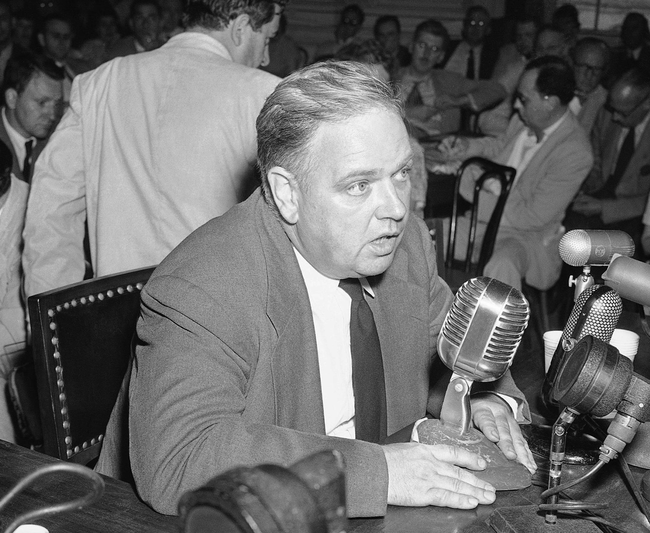 Whittaker Chambers takes his turn on the stand testifying in Washington on August 25, 1948 before the house Un-American activities committee to repeat his accusations that Alger Hiss was a leader in a communist underground back in the middle 30‚Äôs. (AP Photo/WCA) ORG XMIT: APHS250292