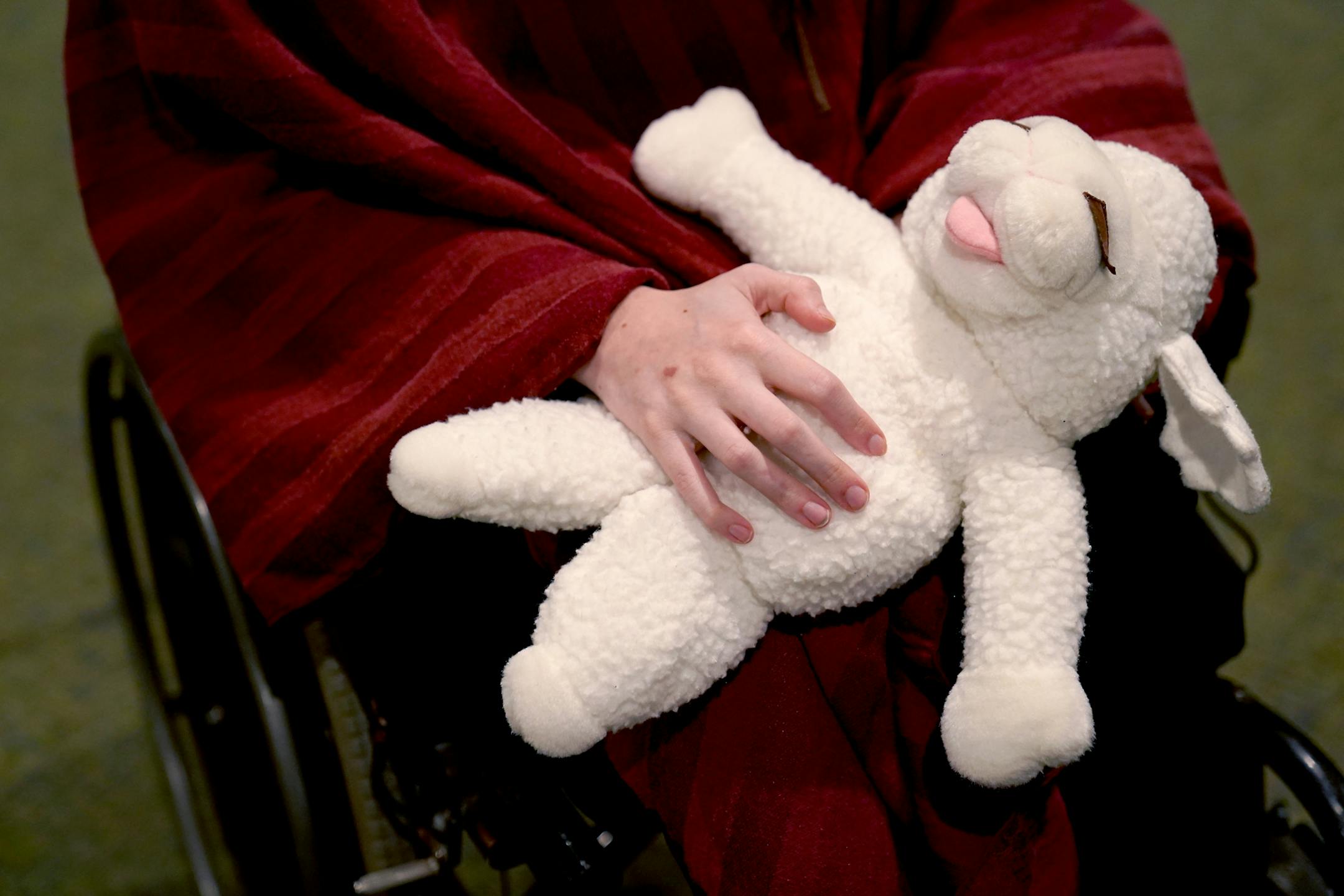The shepherds were given plush lambs for their part in the pageant performance at Meadow Creek Church, Thursday, November 29, 2018 in Andover, MN.