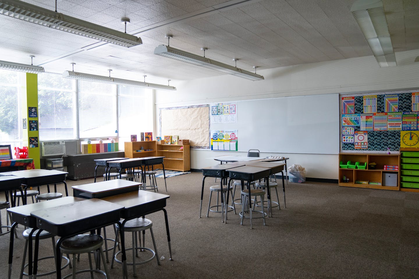 The interior of a classroom is seen Wednesday, Aug. 30, 2023, at JJ Legacy charter school inside Family Baptist Church in Minneapolis, Minn.