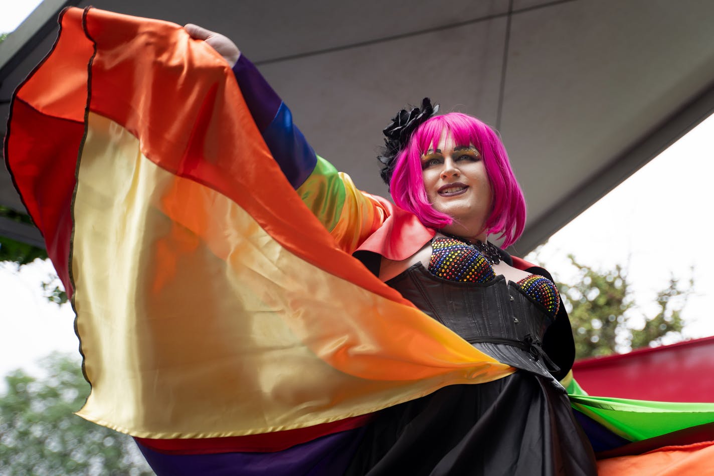 Trixi Del Mar performs in drag with Transcendence Cabaret at the 2023 Twin Cities Pride Festival in Loring Park.