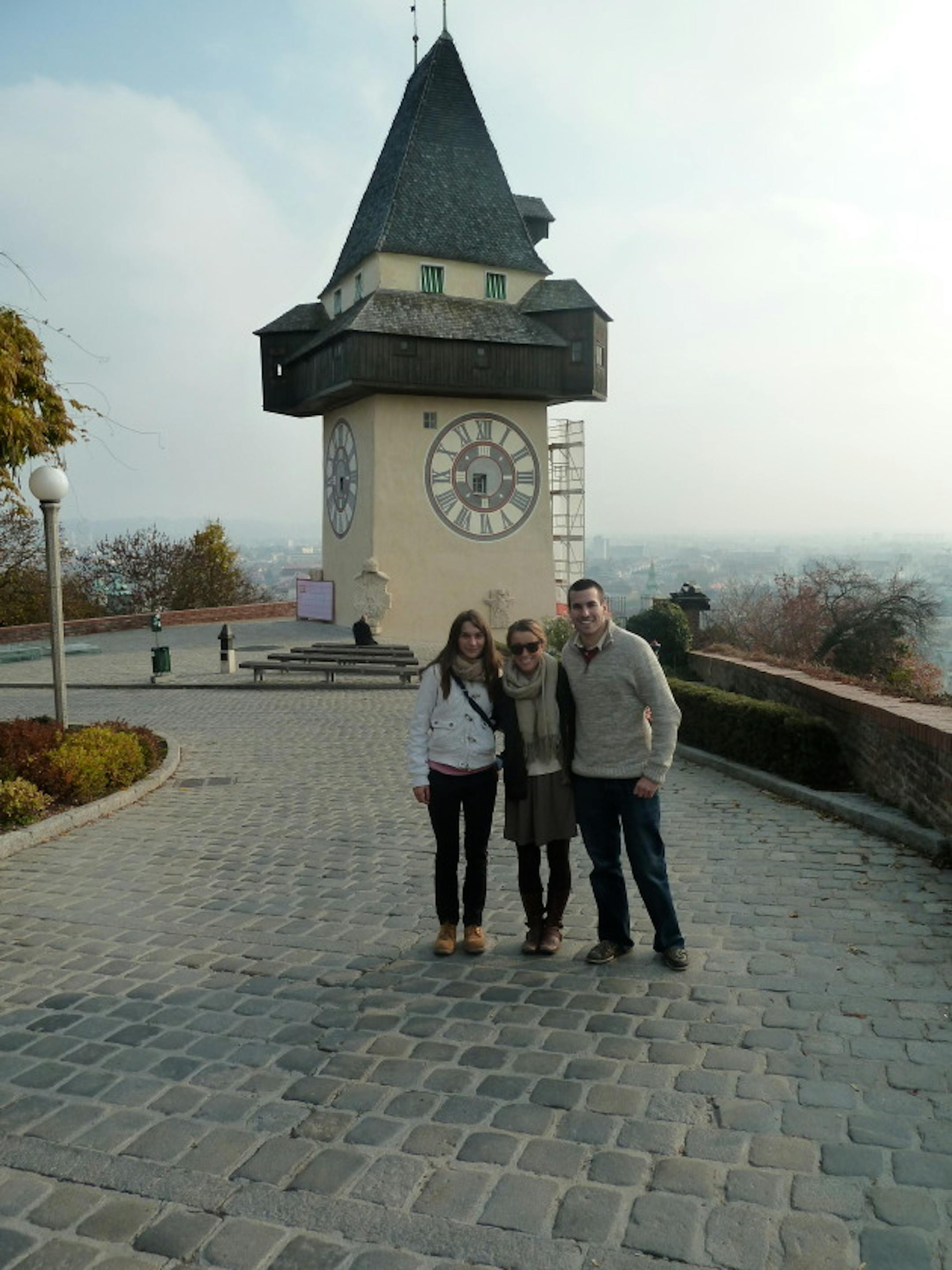 In front of the clock tower