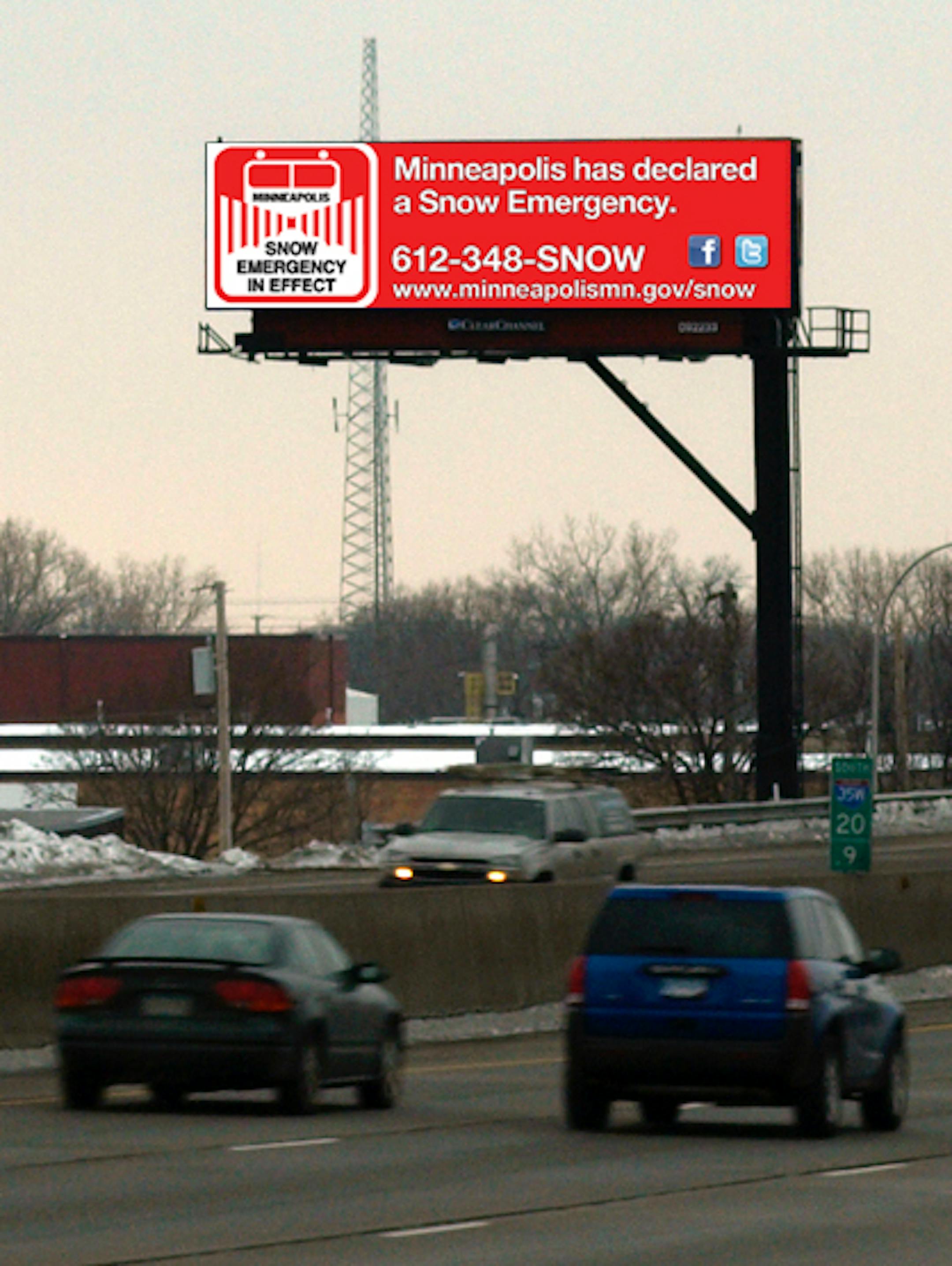 Here's a mockup of what the digital billboards will look like during a snow emergency in Minneapolis.