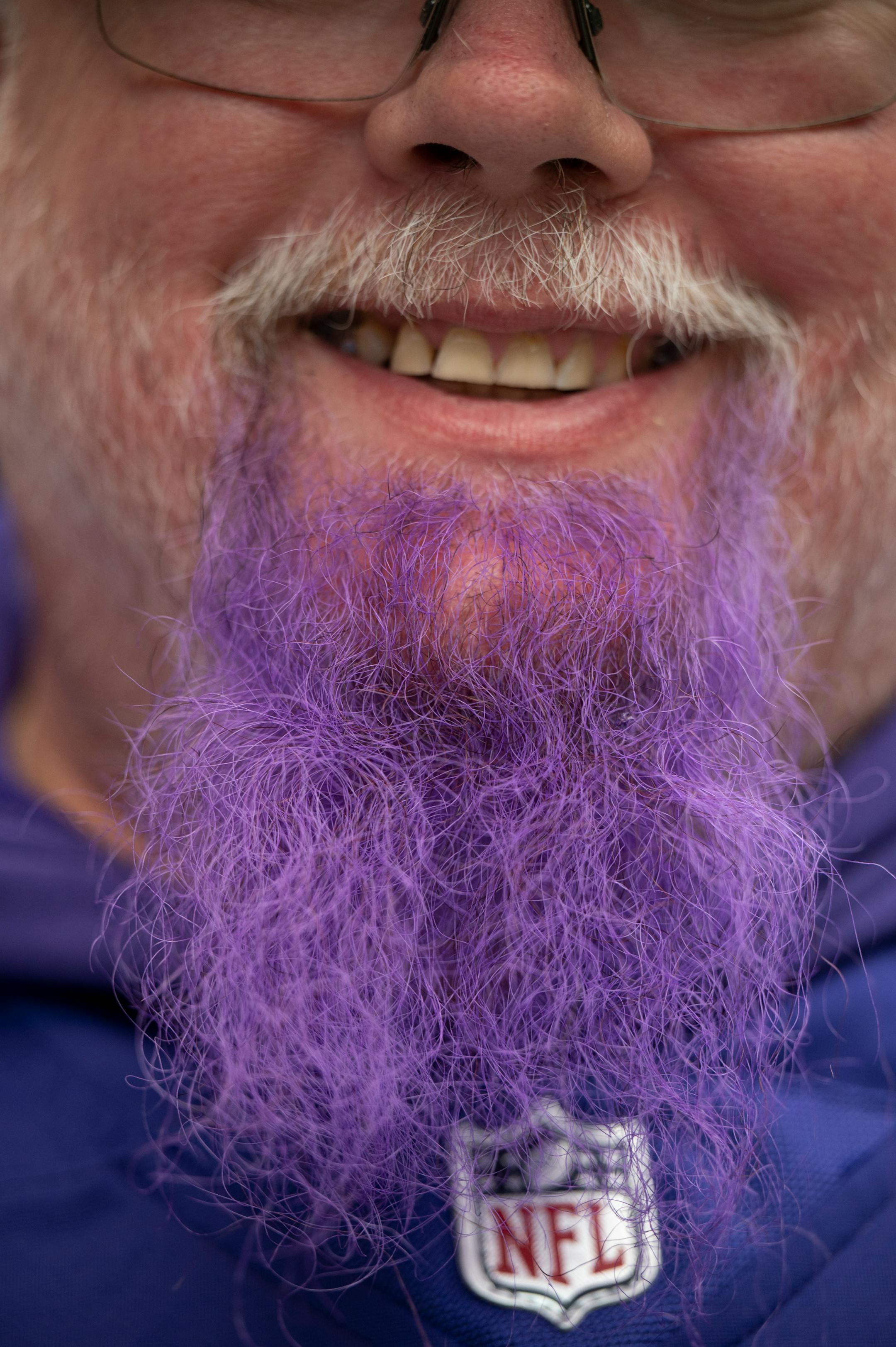 Charlie Severance, of Newport, dyed his beard purple for the the Vikings NFL Draft Party.