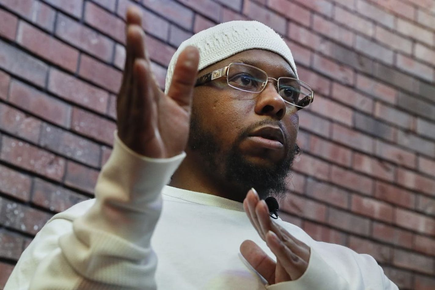 Myon Burrell, convicted in the murder of Tyesha Edwards, an 11-year-old girl pierced in the heart by a stray bullet in 2002 while doing homework at her family's dining room table, speaks at the Stillwater Correctional Facility, Wednesday, Oct. 23, 2019, in Stillwater, Minn. Burrell, convicted with no gun, fingerprints or hard evidence implicating him, has drawn a growing number of legal experts, community leaders and civil rights activists who are worried that he may have been wrongly convicted.