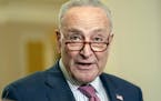 Sen. Majority Leader Chuck Schumer, D-N.Y., talks after a policy luncheon on Capitol Hill Wednesday, May 1, 2024, in Washington.