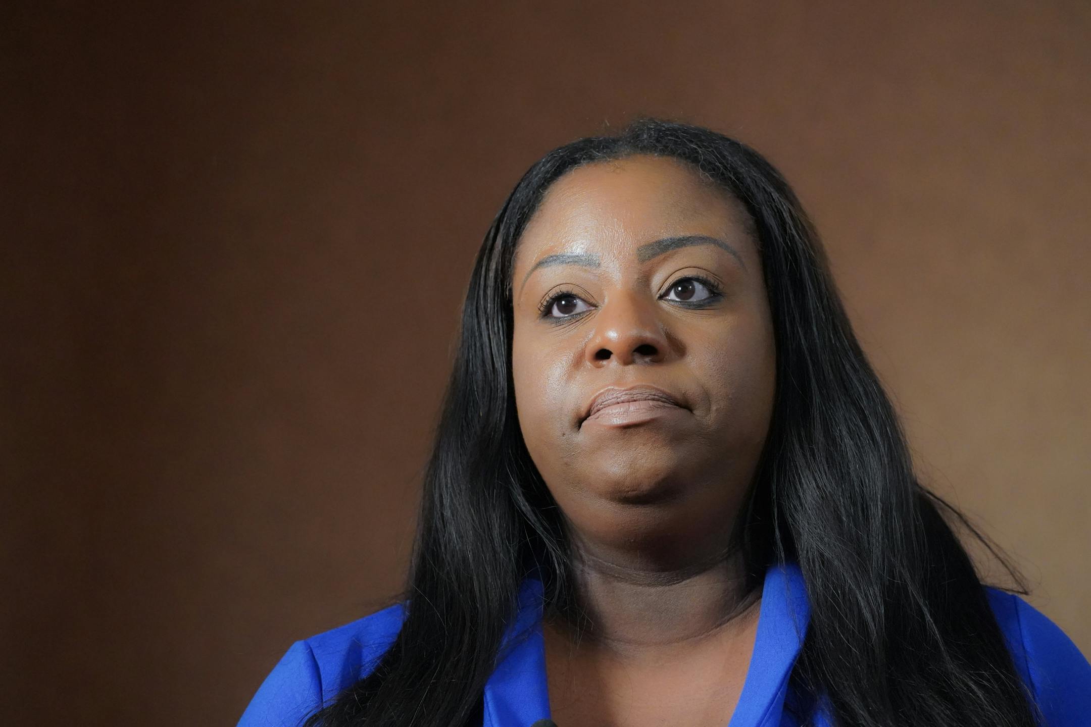 Keeta Floyd listens during a private interview.