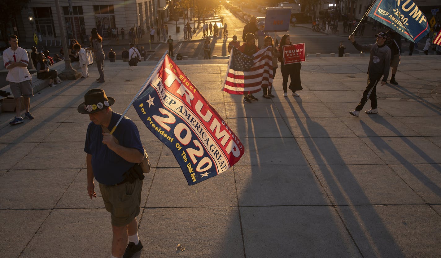 Supporters of President Donald Trump rally at the Pennsylvania State Capitol in Harrisburg, Pa., Nov. 7, 2020. (Victor J. Blue/The New York Times)