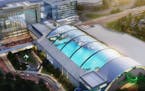 An updated rendering of a 250,000 square foot indoor water park proposed in front of the Mall of America in Bloomington.