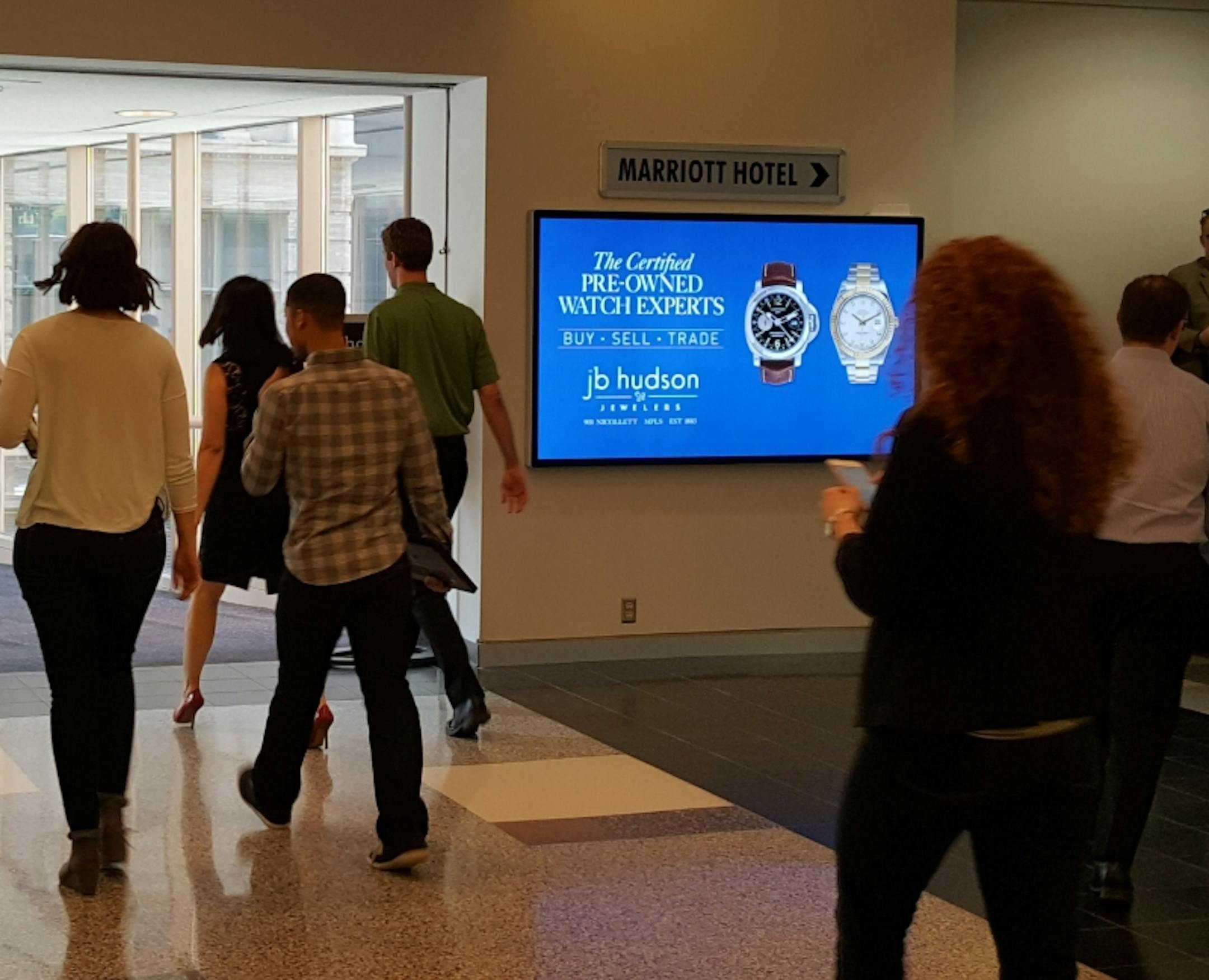 One of the dynamic billboards in the Minneapolis skyway.