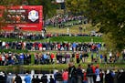 Thousands of fans lined the fairways and greens of Hazeltine during practice play Wednesday afternoon.