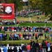 Thousands of fans lined the fairways and greens of Hazeltine during practice play Wednesday afternoon.