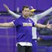 Vikings wide receiver Adam Thielen stretched before practice on Tuesday.