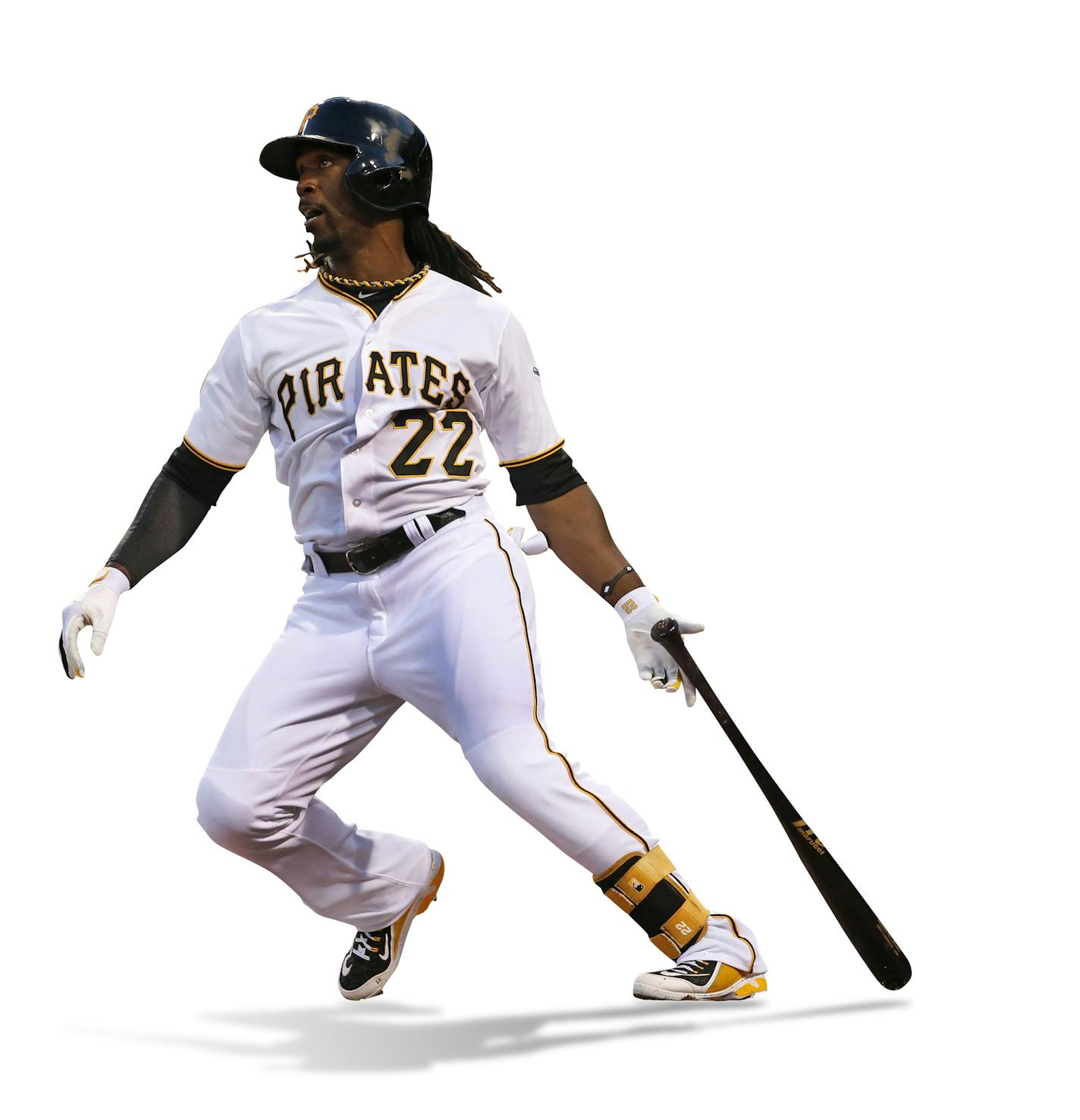 Pittsburgh Pirates' Andrew McCutchen (22) hits a solo home run off Cincinnati Reds starting pitcher Alfredo Simon during the third inning of a baseball game in Pittsburgh Wednesday, April 23, 2014. (AP Photo/Gene J. Puskar) ORG XMIT: PAGP107