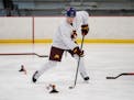 Chaz Lucius worked on puck handling during a practice in Vadnais Heights, Minn., on Thursday, July 15, 2021.
