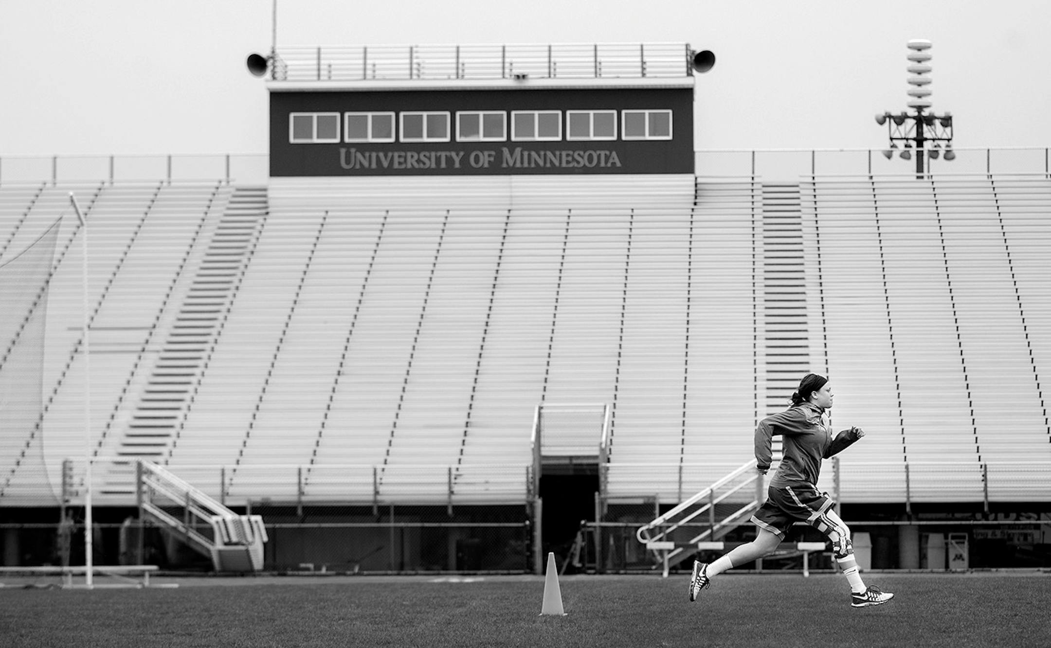 Rachel Banham ran in the rain during a workout on April 23, 2015. Banham was cleared to run for the first time earlier that week after her season ending injury in back in December of 2014. Although the injury happened during her senior year Banham received a medical hardship waiver to return for 2015-16 season.