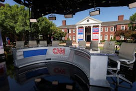 The CNN Presidential Debate "game day" stage is shown at the CNN-Techwood campus, Wednesday, June 26, 2024, in Atlanta ahead of the Presidential Debat