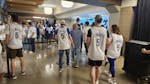 Fans — many of them wearing Anthony Edwards jerseys — wandered around Target Center before Game 1 of the NBA's Western Conference finals between t