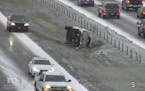 A vehicle left the road and rolled over Wednesday morning on Hwy. 52 at Thompson Avenue in South St. Paul.