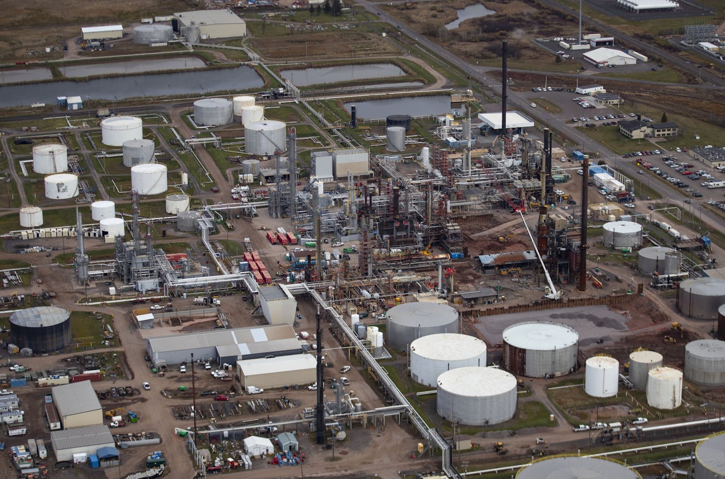 The rebuilding of the Husky Energy oil refinery in Superior, seen here in October 2019, will be suspended over COVID-19 concerns.