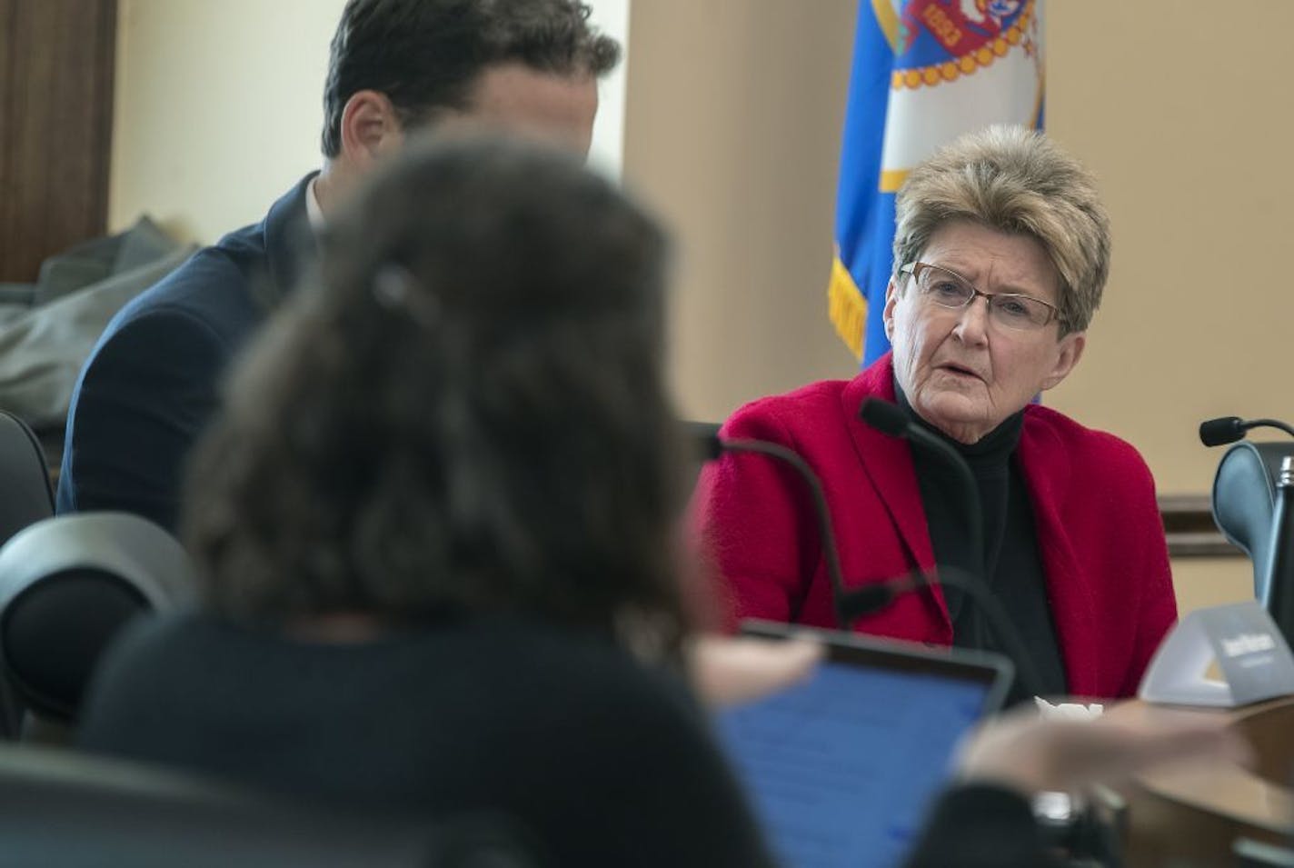 Barb Johnson, led Lori Swanson's task force on reform of rape investigations at the State Capitol, Tuesday, November 27, 2018 in St. Paul, MN. Last September Attorney General Lori Swanson launched a sex assault investigation work group made up of statewide leaders and experts in the areas of victim advocacy, health care, and law enforcement to make recommendations to the Legislature for improvements to state laws and policies.