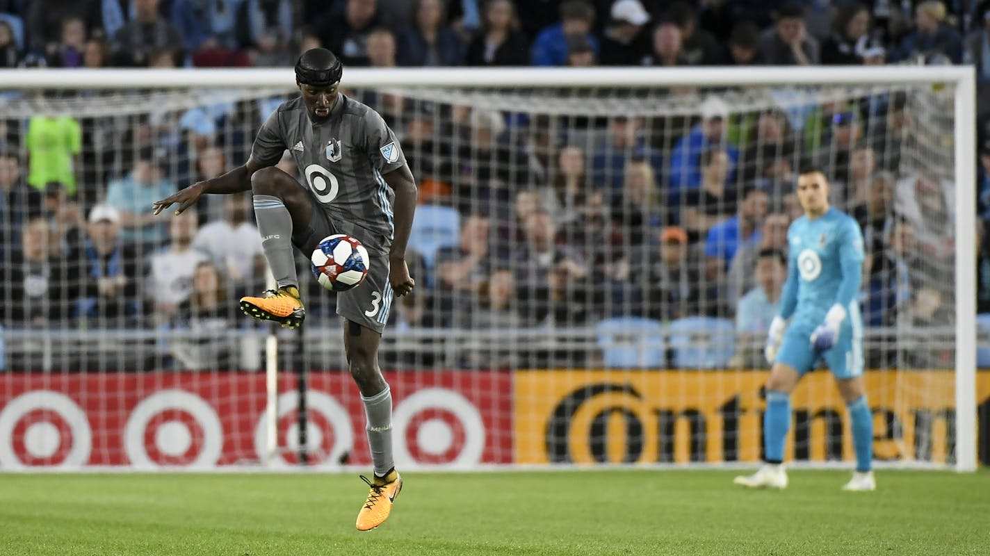 Minnesota United defender Ike Opara (3) controlled the ball in the second half. ] Aaron Lavinsky &#xa5; aaron.lavinsky@startribune.com Minnesota United FC played the Seattle Sounders on Saturday, May 4, 2019 at Allianz Field in St. Paul, MInn.