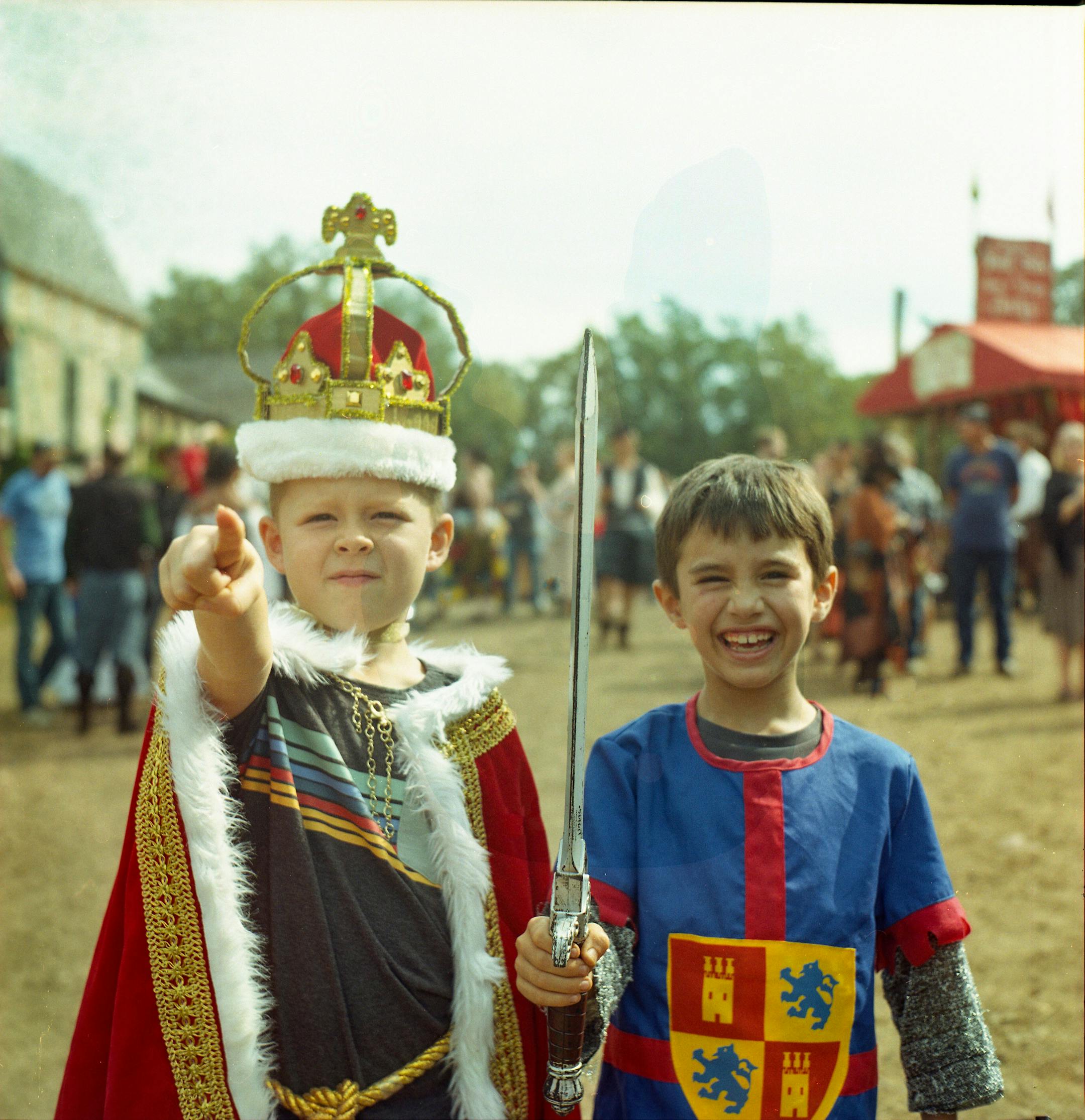 Maxwell Skinner, left, and Diego Broth Castro dressed as a king and knight. The boys are neighbors and share a birthday so they wanted to do a costume together. "I wanted to fight the real king to see who the true king is," Maxwell said.