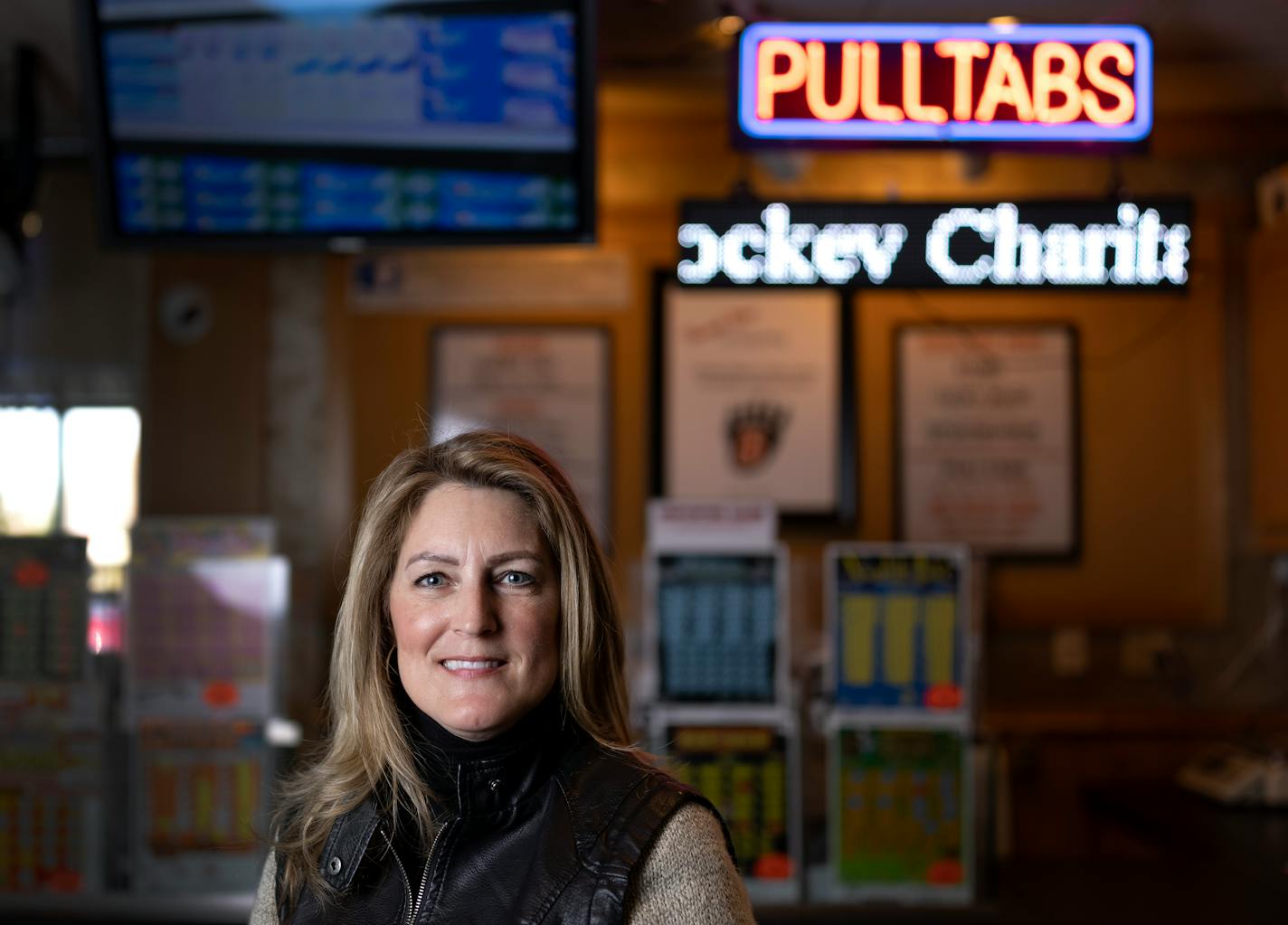 Christine Olson photographed at the JimmyÕs Food and Drink in Vadnais Heights. Olson is the White Bear Lake Youth Hockey gambling manager.