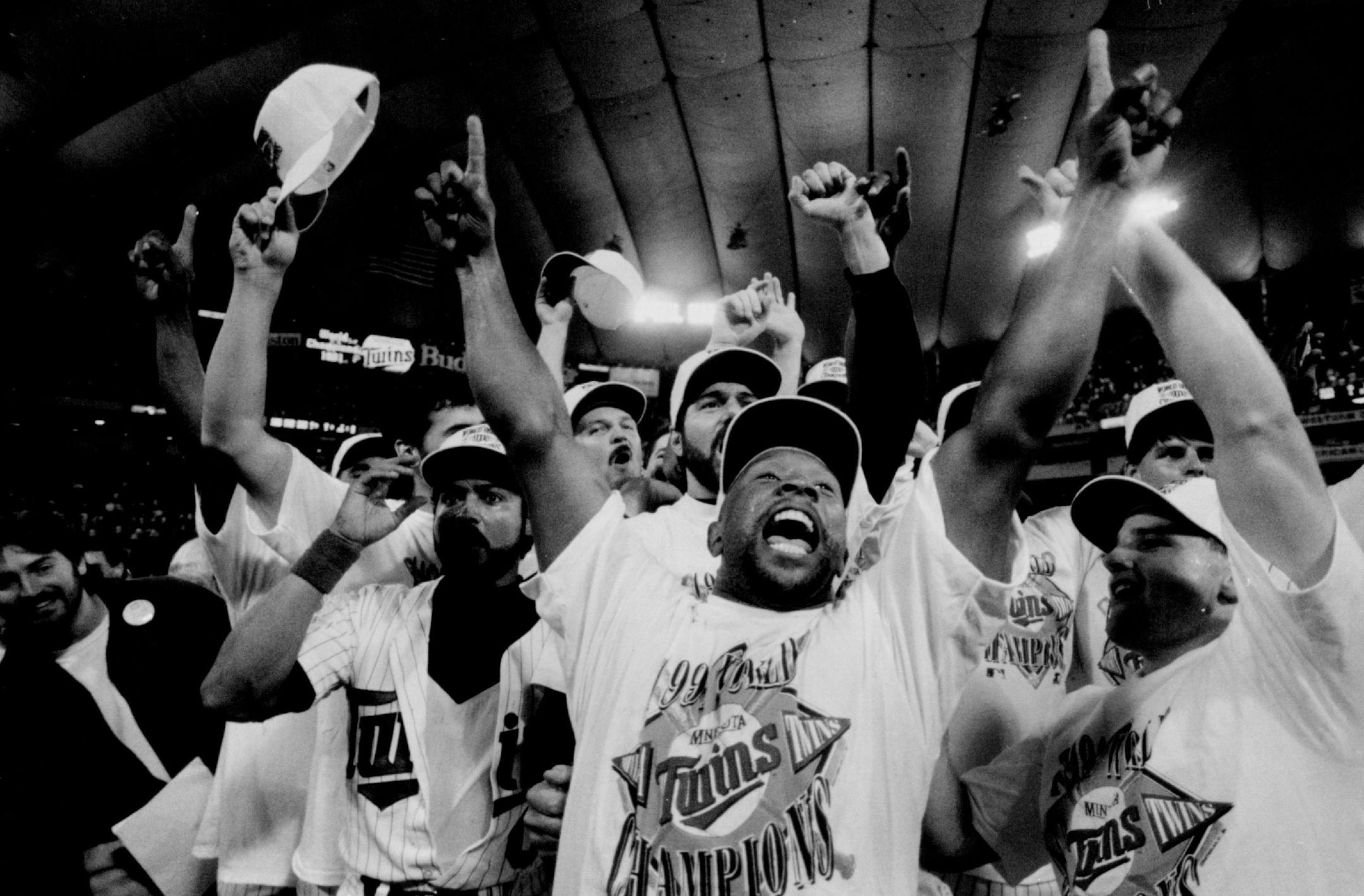 October 28, 1991 Kirby Puckett led his teammates in celebration of the Twins' second World Series championship in five years. February 16, 1992 Brian Peterson, Minneapolis Star Tribune