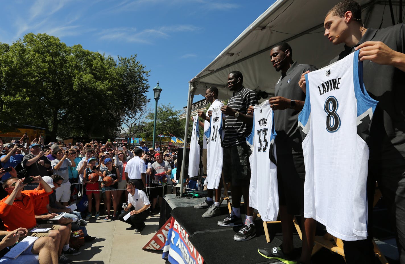 The Timberwolves introduced their new players Andrew Wiggins, Anthony Bennett, Thaddeus Young, Zach LaVine at a Press conference at the State Fair. ] BRIAN PETERSON &#x201a;&#xc4;&#xa2; brian.peterson@startribune.com Falcon Heights, MN 08/26/14