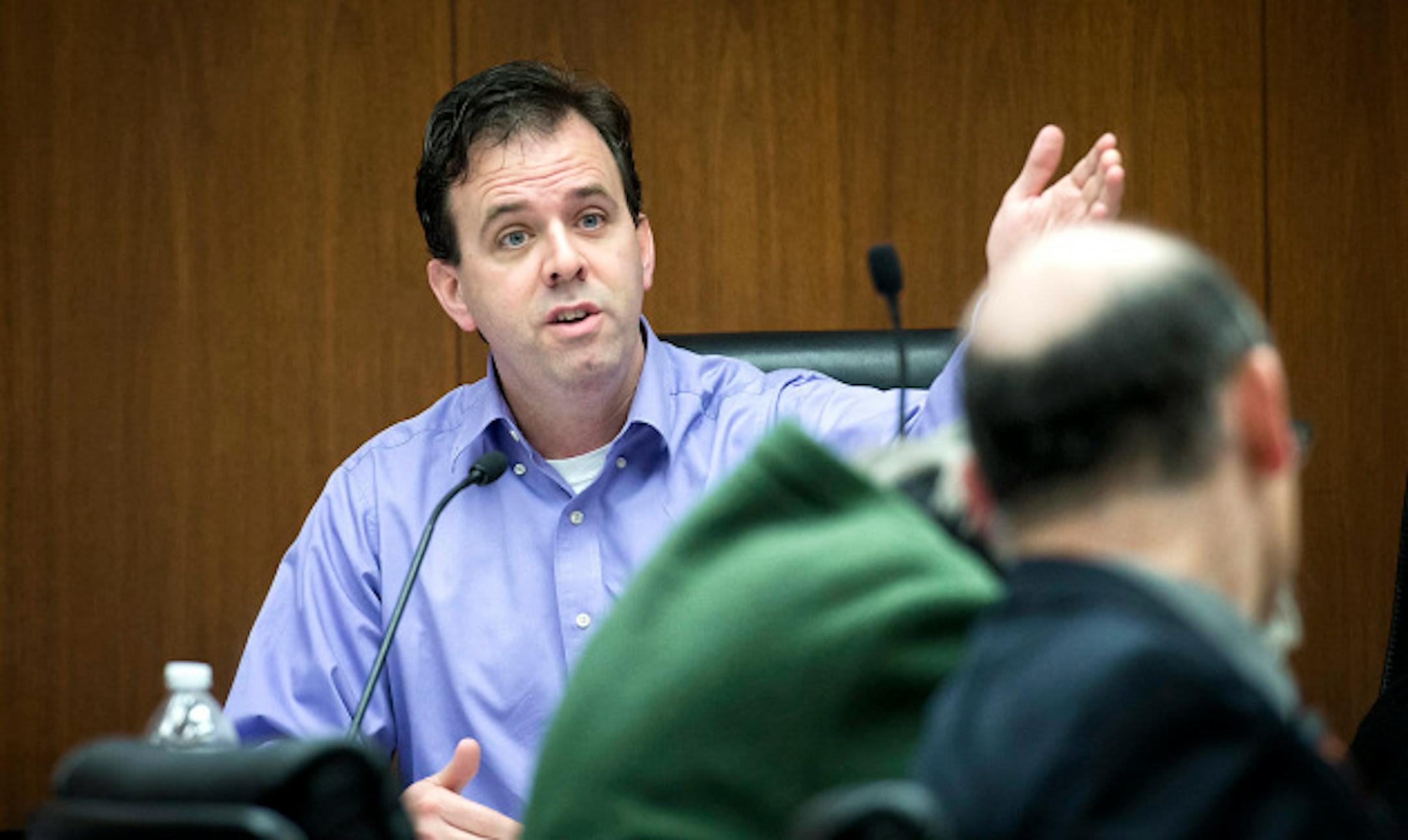 Rep Pat Garofalo challenged Douglas Hall of the economic policy institute on the best way to provide economic incentives to the poor.  The House select committee on living wage jobs heard testimony Monday, February 25, 2013  about the effects of a minimum wage increase would have on Minnesota.     ]   GLEN STUBBE * gstubbe@startribune.com