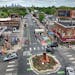 Aerial view of George Floyd Square, at 38th Street and Chicago Avenue in south Minneapolis.