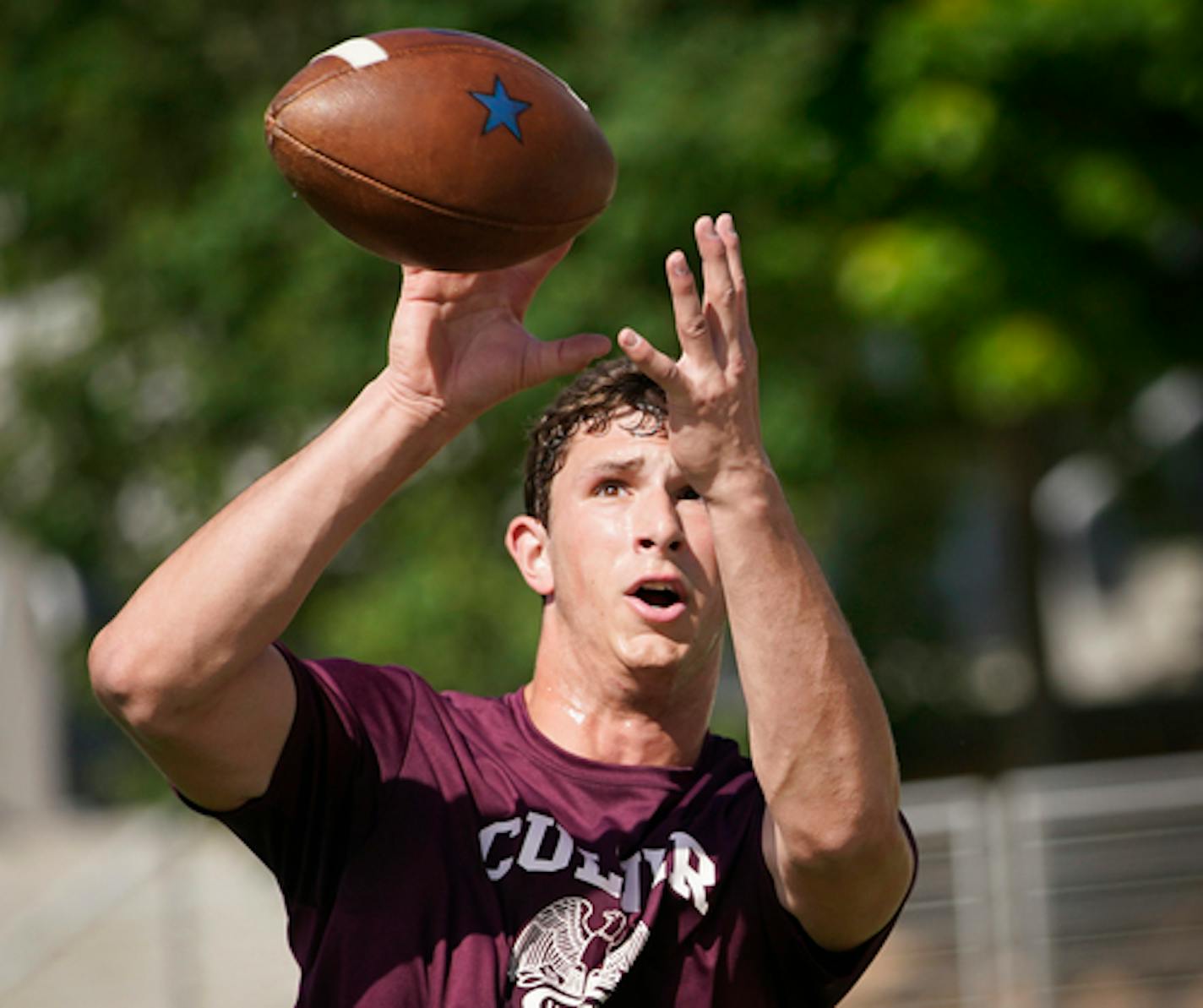 Lacrosse prep star-turned-football recruit Jackson Carver worked out with legendary sports performance trainer Bill Welle Wednesday, June 8, 2022 at the Training Haus facility in Eagan, Minn. ]