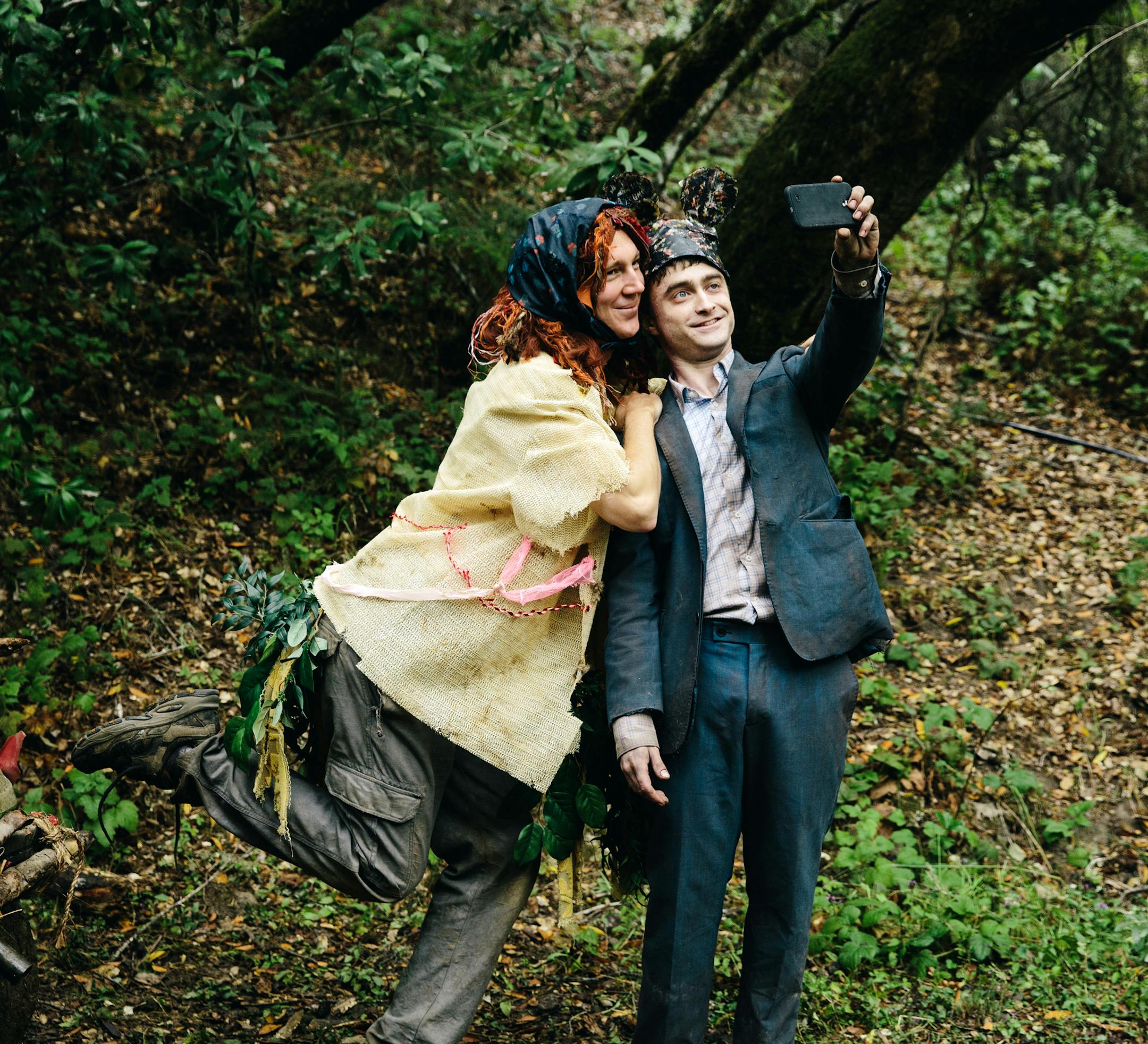 This image released by A24 Films shows Paul Dano, left, and Daniel Radcliffe in a scene from, "Swiss Army Man." (Joyce Kim/A24 Films via AP)