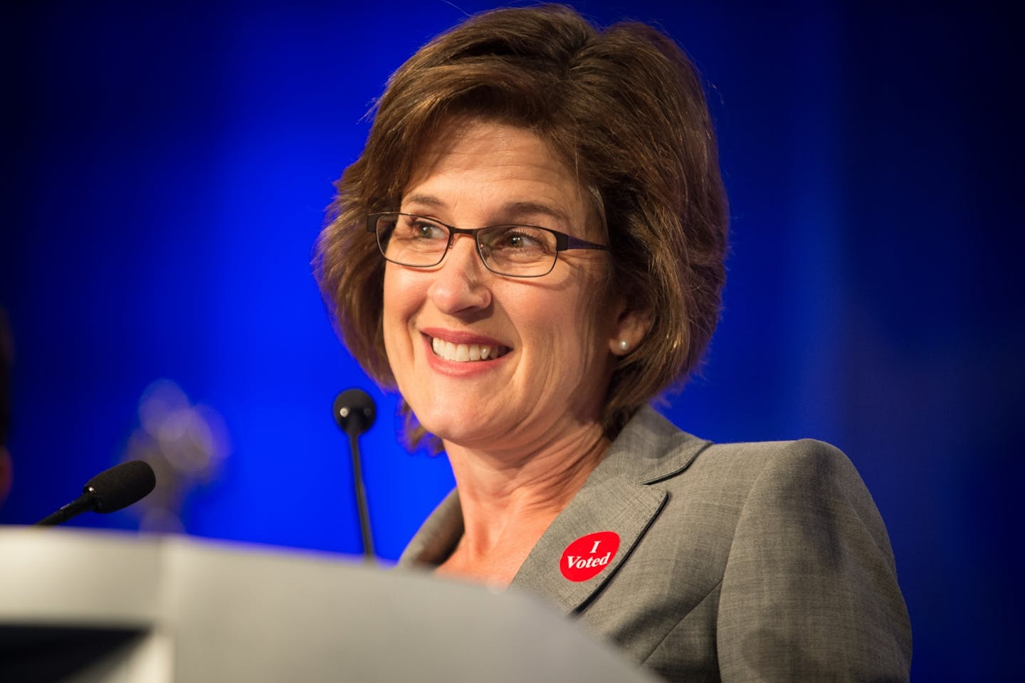 State Auditor Rebecca Otto speaks during Tuesday night's election party for the DFL.