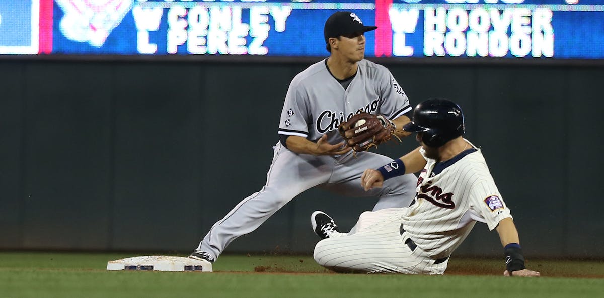 Trevor Plouffe was forced out at second by the White Sox Tyler Saladino in the fourth inning.