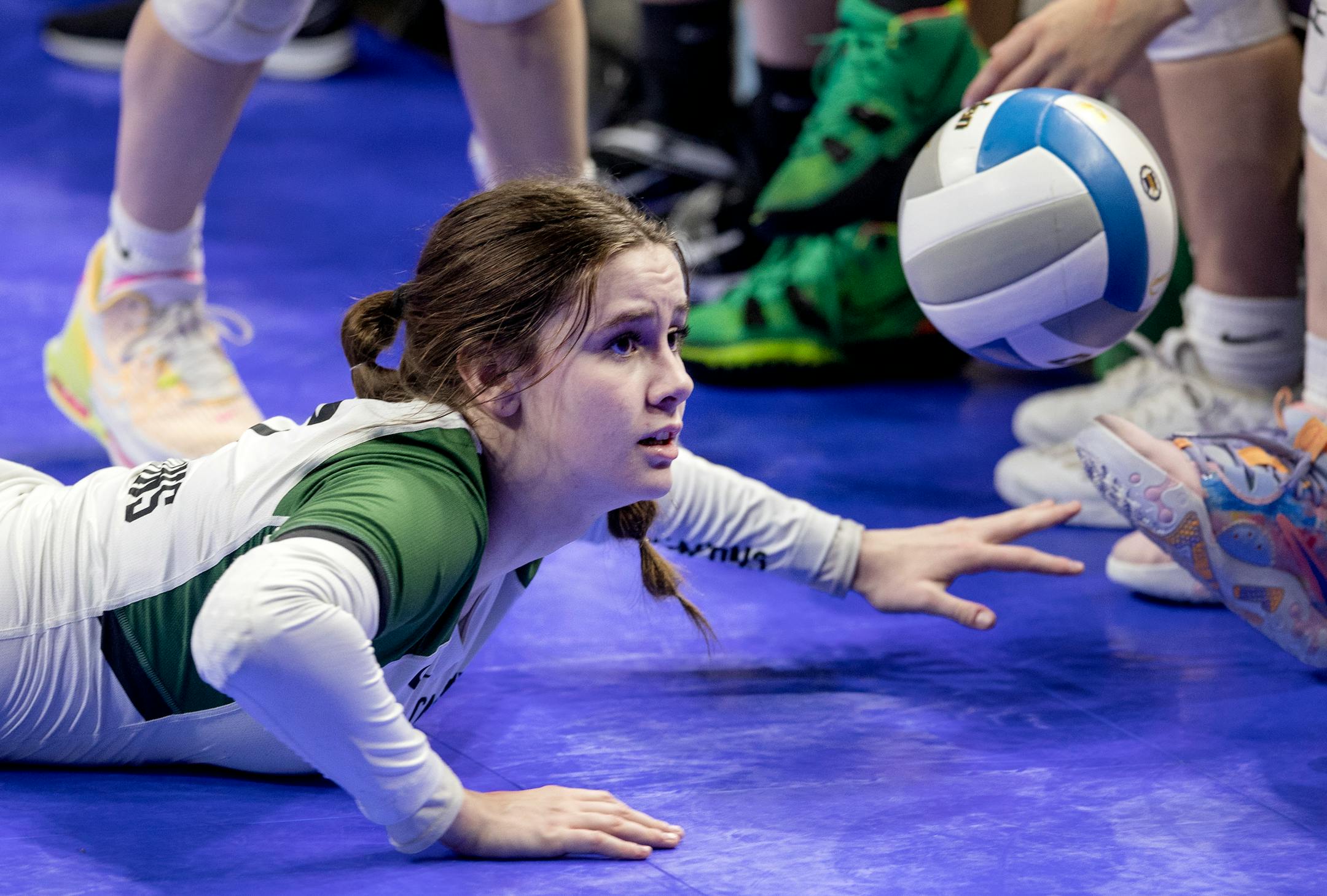 Grace Tverberg (9) of Concordia Academy during the Class 2A volleyball quarterfinals, Thursday, November 10, 2022, at Xcel Energy Center in St. Paul, Minn. ] CARLOS GONZALEZ • carlos.gonzalez@startribune.com.