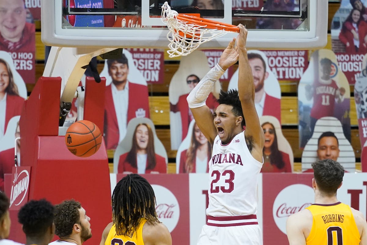 Indiana's Trayce Jackson-Davis dunks during the first half Wednesday vs. the Gophers
