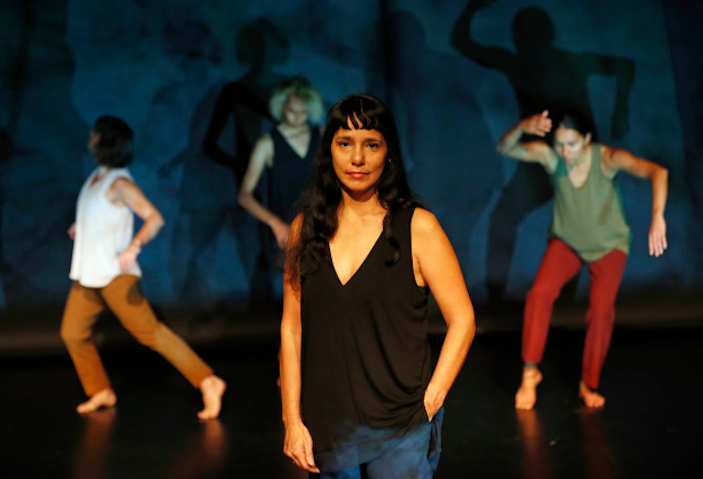 Rosy Simas artist/choreographer danced with a group of dancers during a rehearsal of her new piece "Skin(s)" which is about the invisibility she has experienced as a Native woman at the Intermedia Arts Sunday October 16, 2016 in Minneapolis, MN. ] Jerry Holt / jerry. Holt@Startribune.com