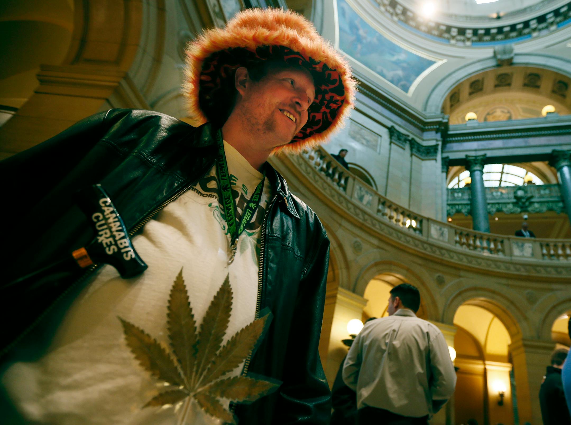 Jeff Baker of Oakdale attended a rally at the Minnesota State Capitol Rotunda held by members of Minnesota Normal, for the legalization of cannabis Wednesday. Baker said he suffered a severe brain injury in a car accident, and marijuana helps him deal with the pain.