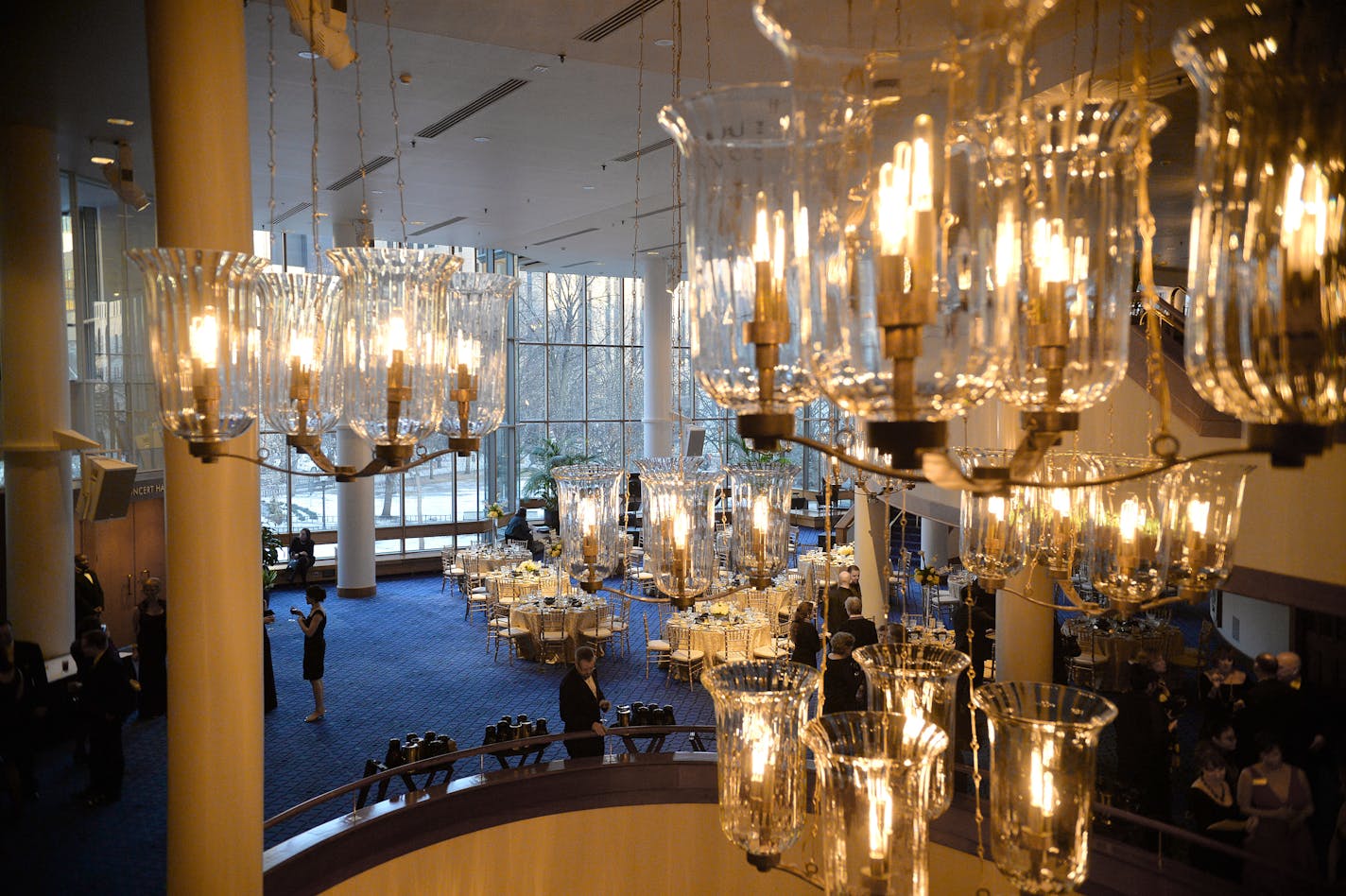 The second floor of the Ordway's lobby hosted tables for dinner as well as the cocktail reception prior to the grand opening of the $42 concert hall.