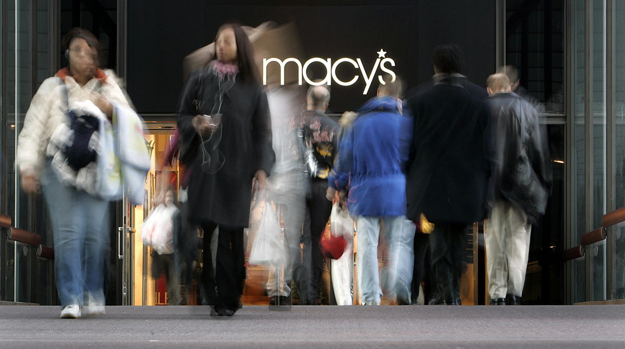Pedestrians walked in and out of Macy's in the skyway connecting it to the IDS Building in downtown Minneapolis, MN on Wednesday, Feb. 6, 2008.