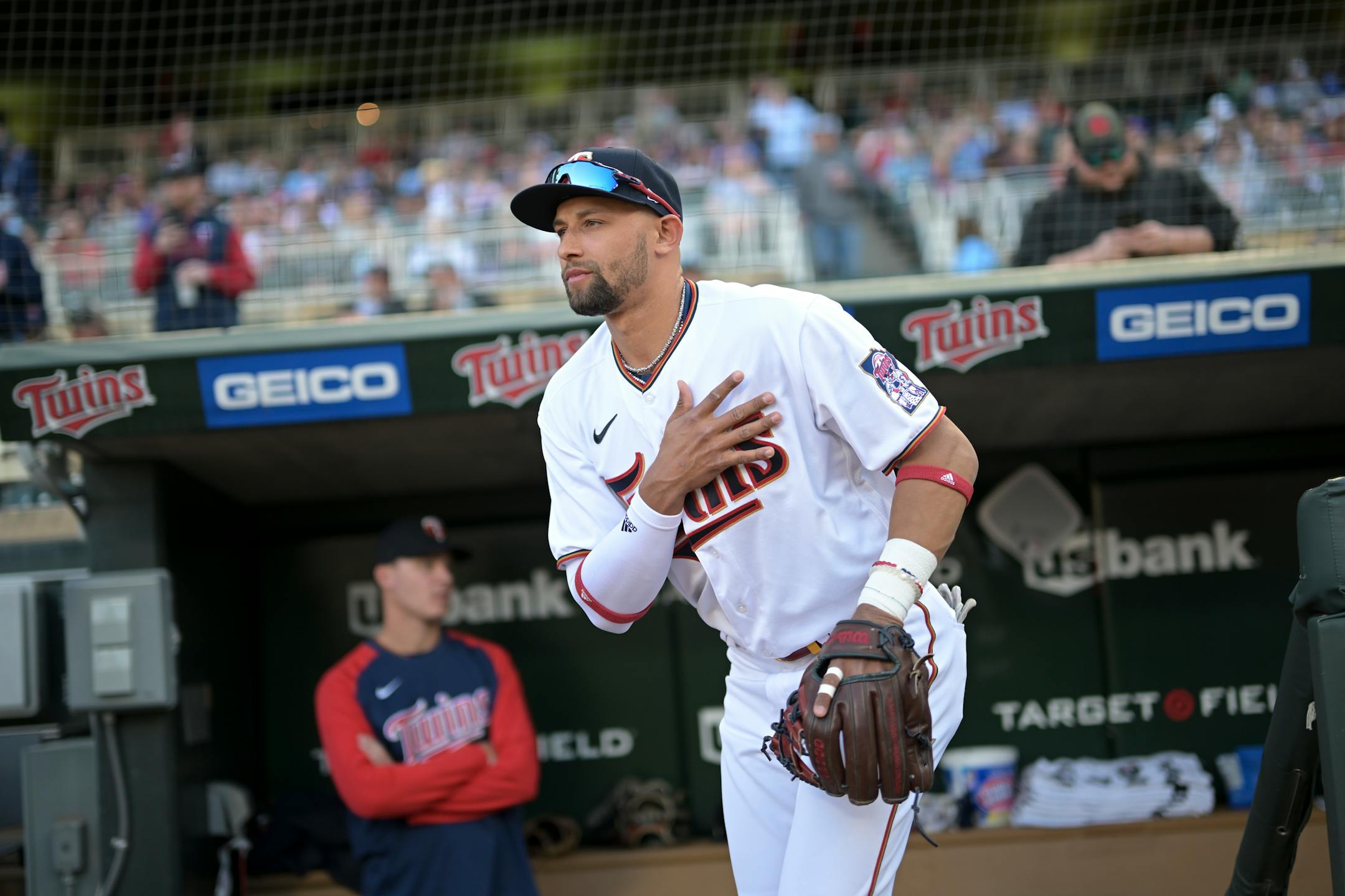Minnesota Twins shortstop Royce Lewis (23) takes the field before playing the Oakland Athletics.