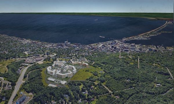 A rendering of Incline Village, a new housing and retail development planned overlooking Lake Superior in Duluth.